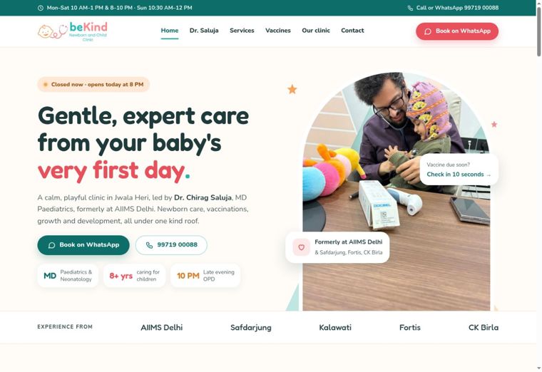 beKind Clinic website homepage